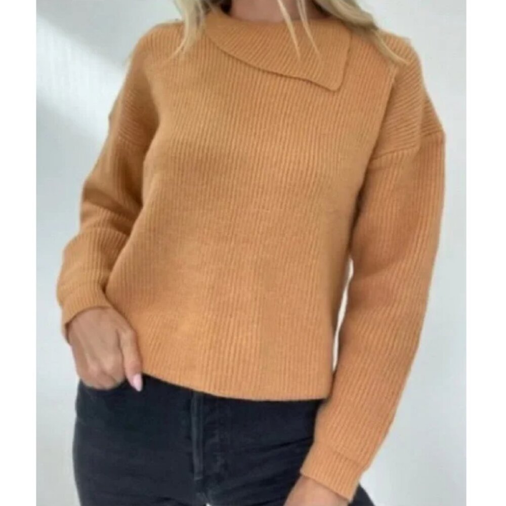 NWT Six/Fifty Women's Mustard Knitted Long Sleeve Pullover Sweater Size Small